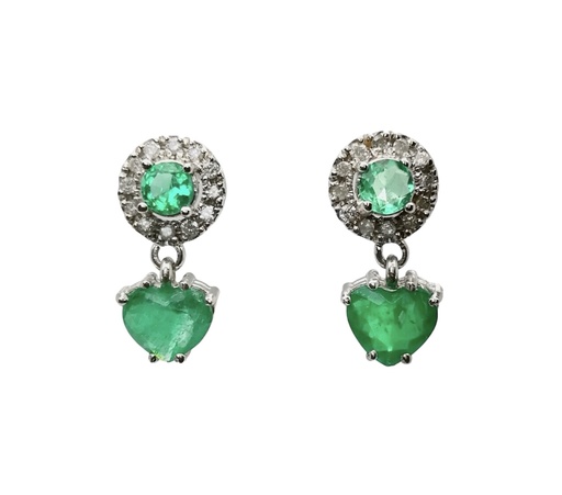 Aretes oro blanco con esmeralda y diamantes