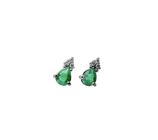 Aretes oro blanco con esmeralda y diamantes