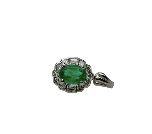 Dije oro blanco 18 k esmeralda y diamantes